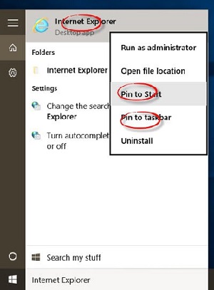 Pint IE to taskbar